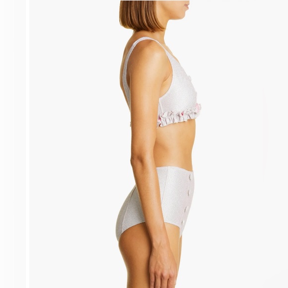 Lisa Marie Fernandez Colby High-Waist Bkini Silver & Pink Metallic Jacquard Sz 1 - Picture 6 of 16